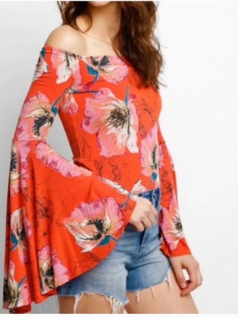 Free People Bell Sleeve Birds of Paradise Long Sleeve Top Shirt XS 376